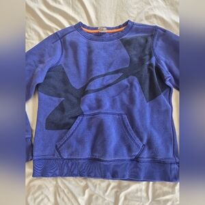 Under Armour Youth LG Blue Crewneck Sweatshirt Big Logo Pocket